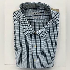 DKNY MEN’S PLAID SLIM FIT LONG SLEEVES BUTTON DOWN SHIRT 100% COTTON, 16.6 LRG